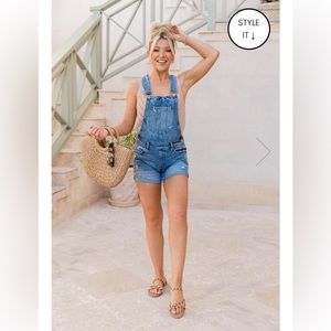 Medium wash denim overalls